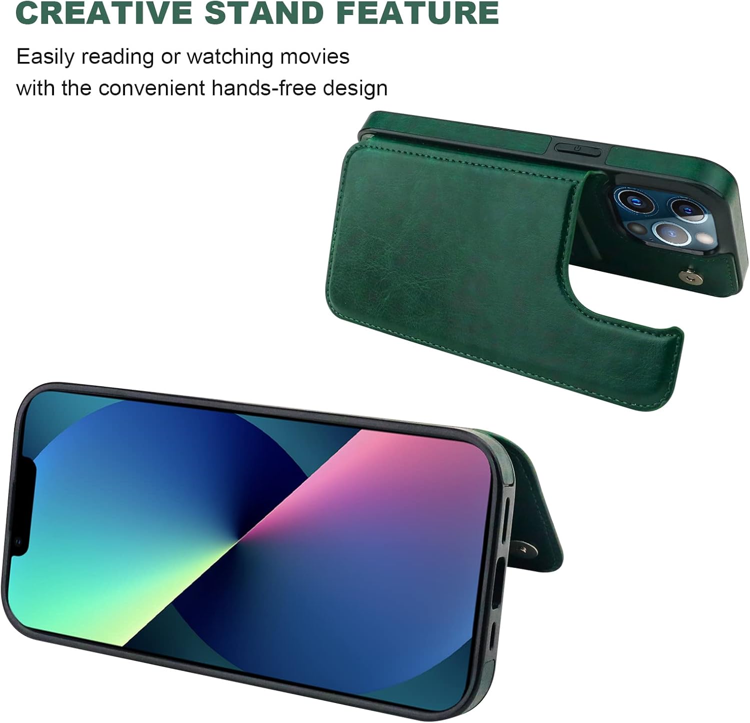 ONETOP Compatible with iPhone 13 Pro Wallet Case with Card Holder, PU Leather Kickstand Card Slots Case, Double Magnetic Clasp Durable Shockproof Cover 6.1 Inch(Green) - Image 5