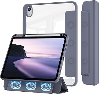 Case for iPad A16 11th/10th Generation 2025/2022, 11/10.9 Inch | Detachable Magnetic Trifold Cover, Transparent Hard PC Back Shell with Pencil Holder, Auto Wake/Sleep, Purple