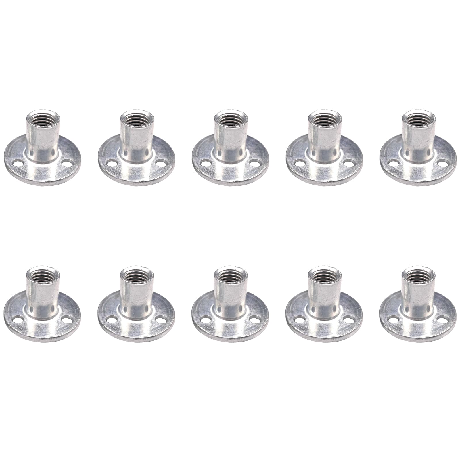 Leliafleury 10Pcs Brad Hole Tee Nuts M8 Female Thread Carbon Steel T-Nuts Flange Nuts Round Base Screw-in Tee Nuts for Fixing Connection Furniture