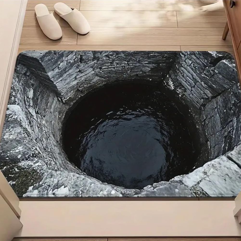 JUXDZISHW Front Door Mat Outside Entrance, Brick Bottomless Hole Area Rug for Living Room 3D Trap Optical Visual Illusion Rugs Playroom Floor Carpet Mat Non-Slip,E,50 * 80cm