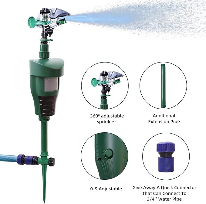 This motion-activated sprinkler is waterproof and suitable for outdoor use, making it an ideal solution for protecting your plants, flowers, and vegetables from being destroyed by pests. The device is easy to install and requires minimal maintenance, providing a convenient and efficient way to keep your garden safe from unwanted visitors.