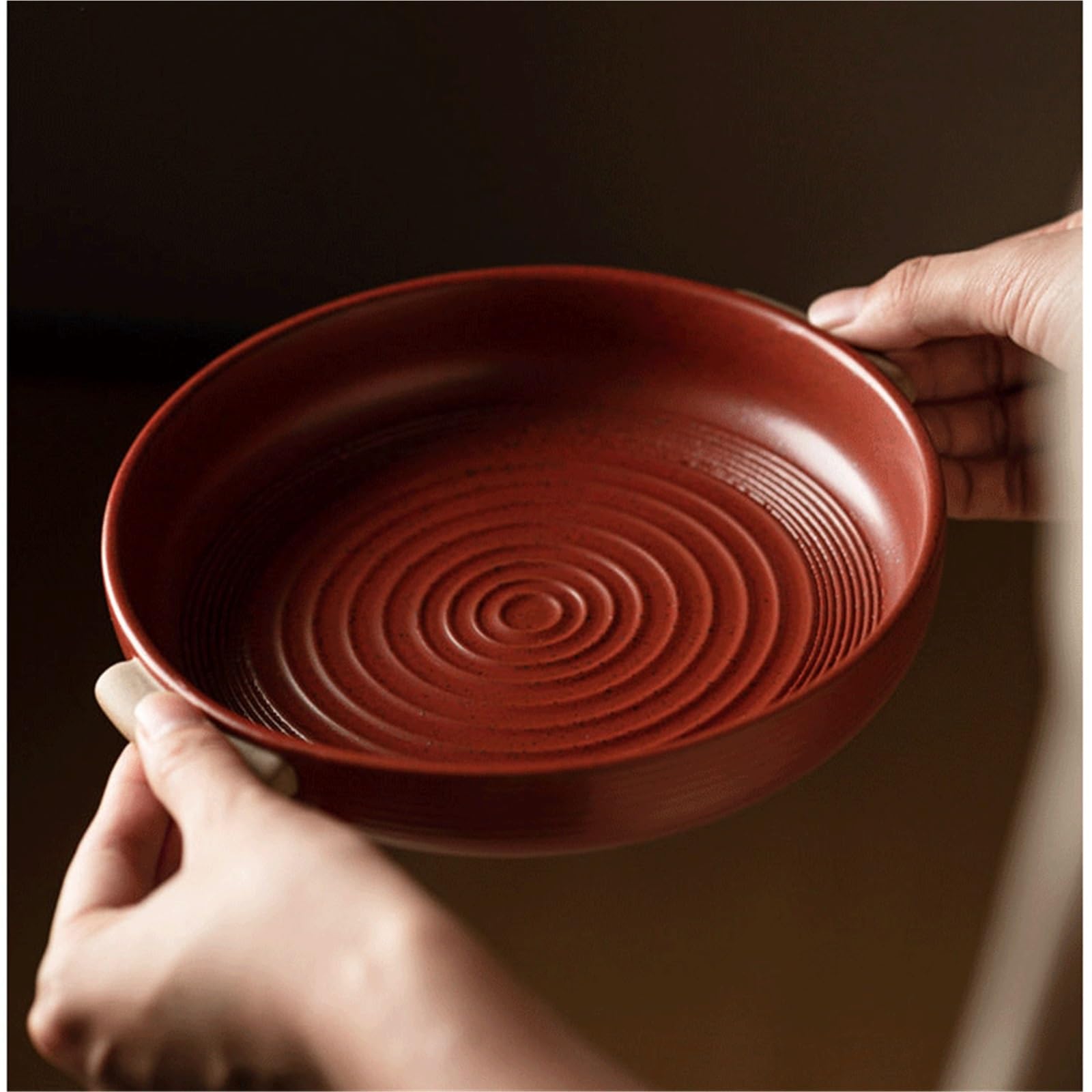 plato gratinado Fuente for hornear de cerámica roscada con asas(Negro,Medio)