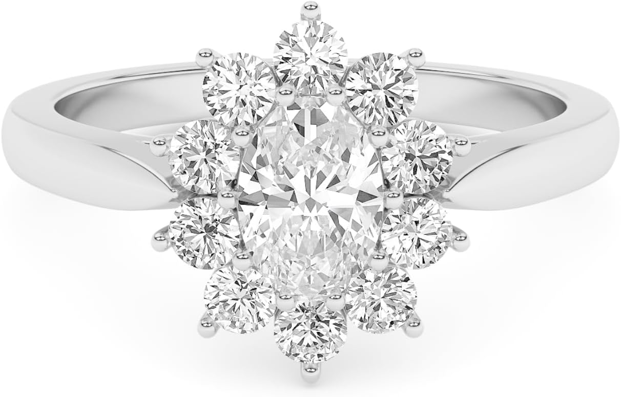 SAVEARTH DIAMONDS Halo Floral Style, 0.85 Ctw to 3.50 Ctw Oval And Round Lab Created Moissanite Engagement Ring For Women 10K / 14K Solid Gold or 925 Sterling Silver | VVS1 Quality