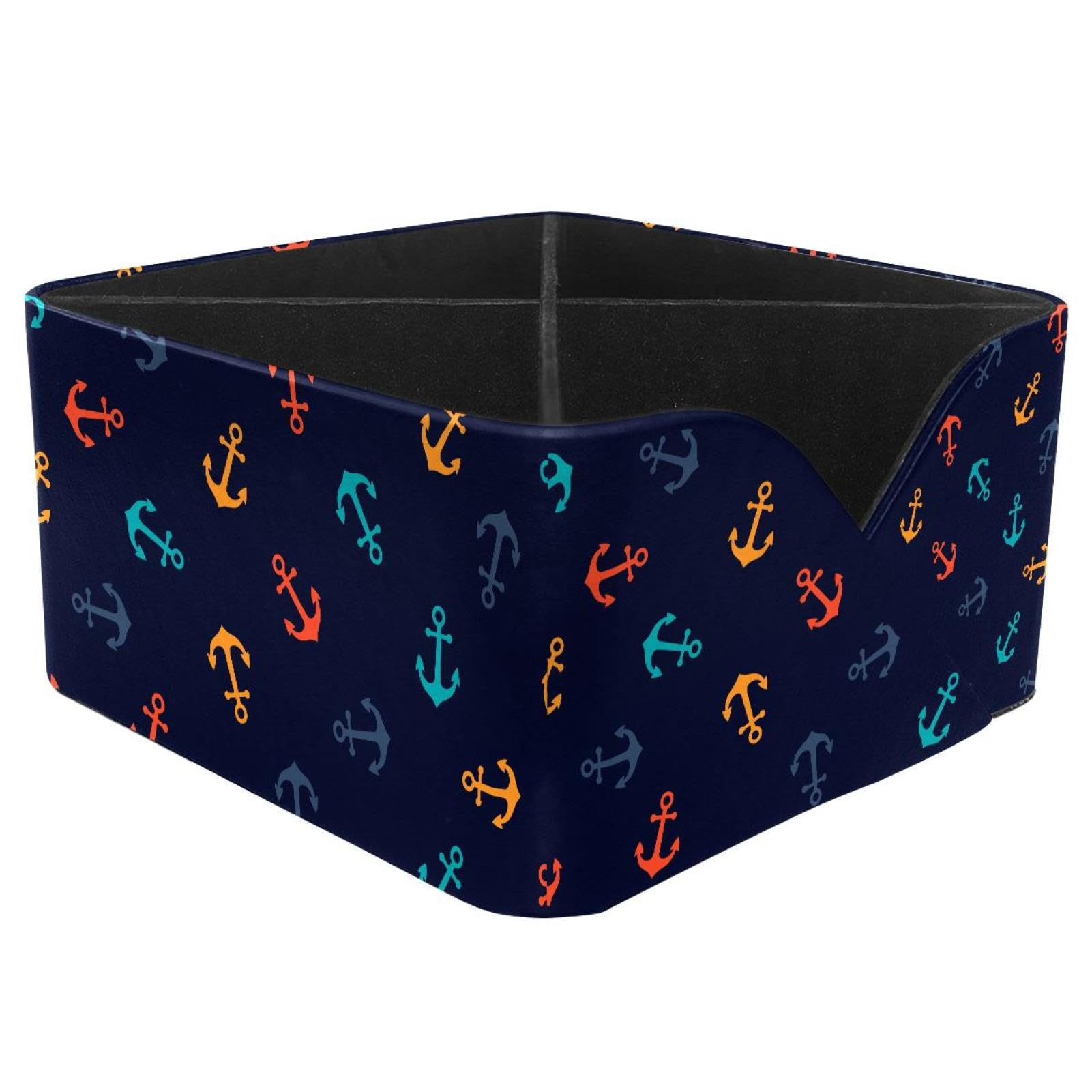 KengjuTesu Colorful Anchors Pattern Desktop Organizer Pen Holder, Rectangular Pencil Cup for Office, Study and Makeup Stations