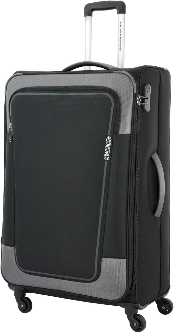 Icor|Medium Size Check-in Spinner Trolley Bag (70 cm)|360° 4 Wheel Travel Luggage|Soft Case Polyester Expandable Suitcase|Mounted Combination Lock|Black