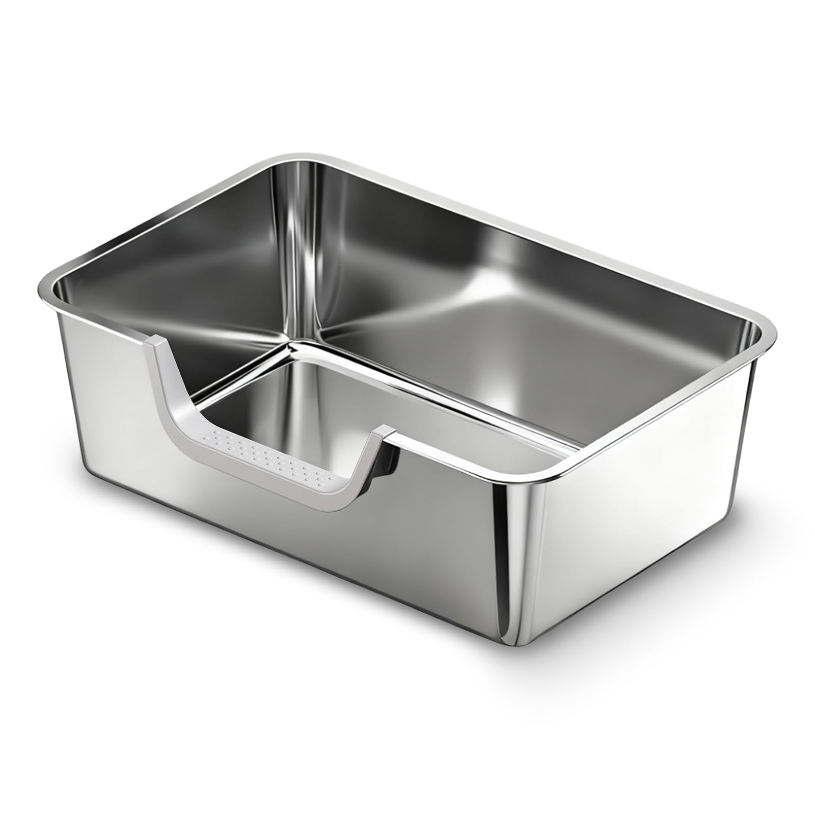 TownTime Stainless Steel Litter Box with High Sides,23.6" L X 15.7" W X 7.8" H,Extra Large Jumbo Cat Litter Box,XL Kitty Metal Liter Box for Indoor Big Cat,Non-Sticky,Anti-Leakage(Entry on Long Side)