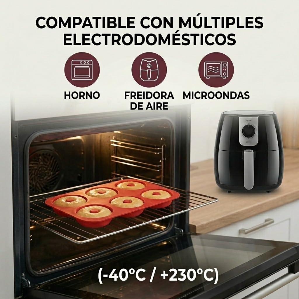 Moldes Silicona Donuts Antiadherente 2Pcs Violeta Rojo con 15 Mangas Pasteleras para Horno Air Fryer
