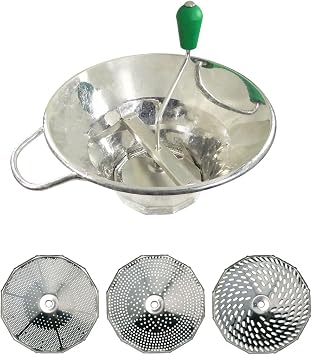 Louis Tellier - Manual Tin Plated Food Mill - Professional - Includes 3 Discs - High Productivity 3.3 lbs/Minute - Soup, Puree, Compote, Tomato Sauce Robust