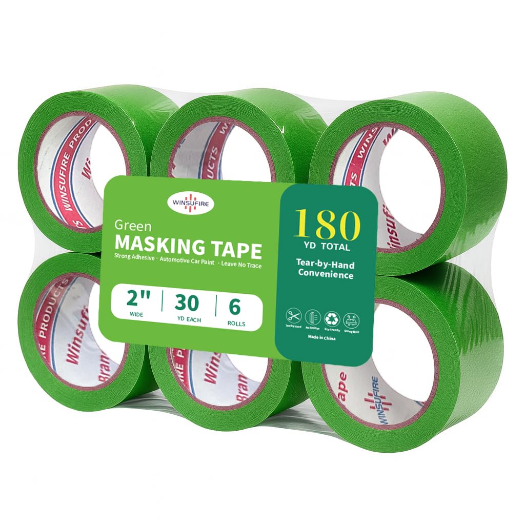 Colored Masking Tape, Colored Painters Tape for Arts and Crafts, Spray Painting, Masking and Protection,Art Supplies for Kids, 6 Rolls, 2Inch x 30Yards Total 180 Yards. (Green)