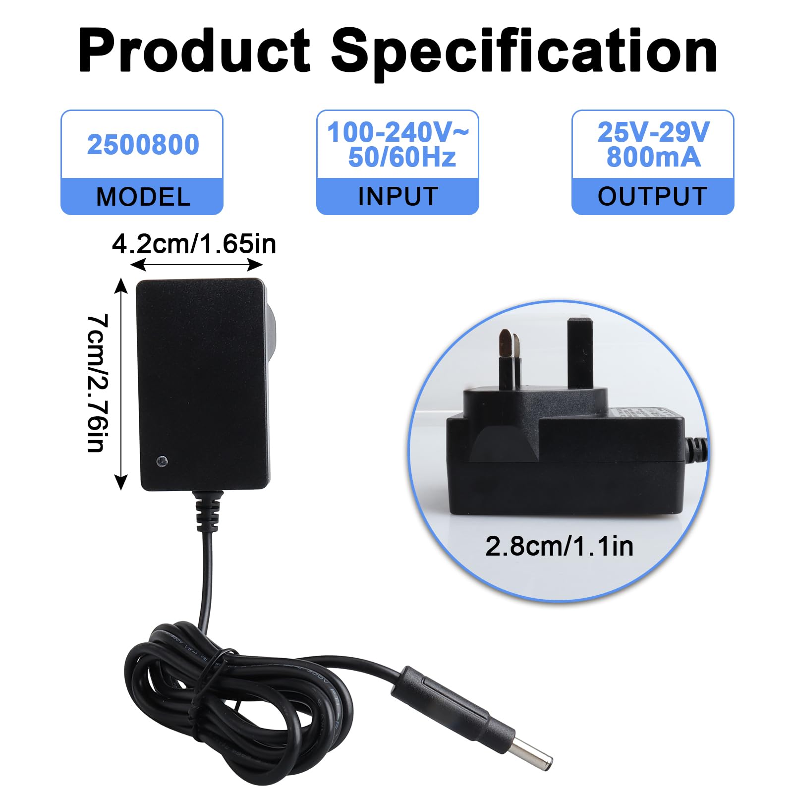 Caricabatterie CA/CC 25V-29V MC2805A-V MC2508A-B per Grundig VCP 3930 GMS3060 Midea MC2805B-V, Beko MC2805A-V Nilfisk, Dixietree 14,4W PSE50357 MC2805A-B MCS2021WB, Eureka NEC380 NEC185