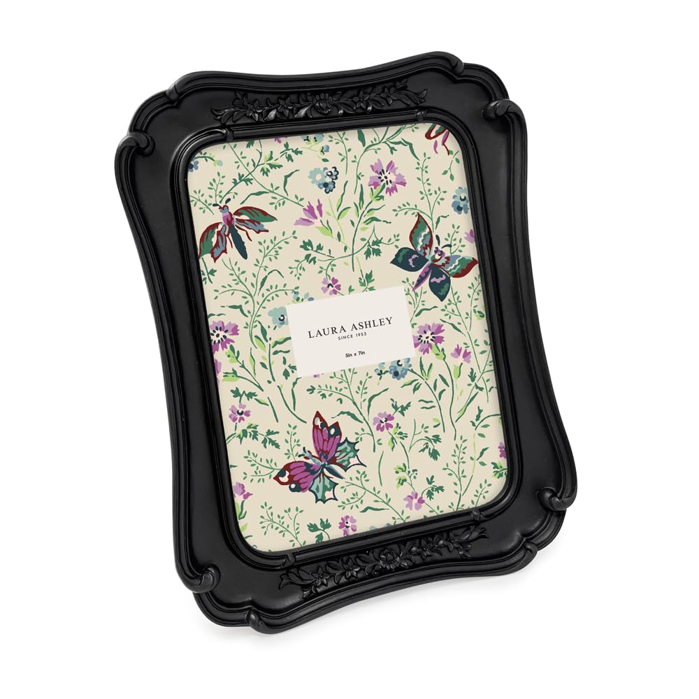 Laura Ashley (5x7 Vintage-Inspired Simple Ornate Picture Frame, Horizontal & Vertical for Tabletop and Wall Display, Home Décor, Floral, Resin Frame (
