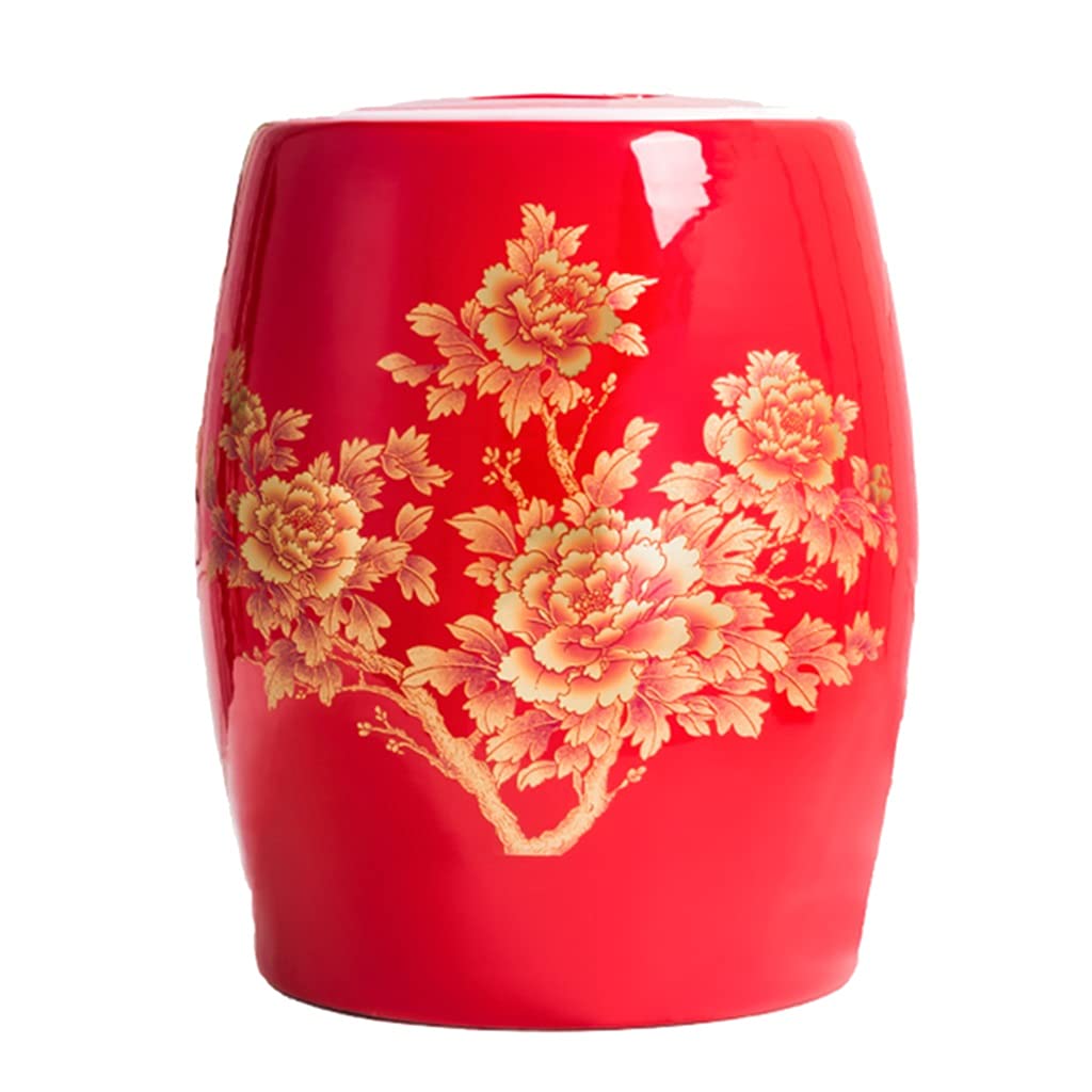 Cereal Containers Household Rice Storage Box Kitchen Household Sealed Jar With Lid Antique Food Storage Porcelain Bottle Ceramic Decorative Vase (Color : Red, Size : 20.5×26.7cm)