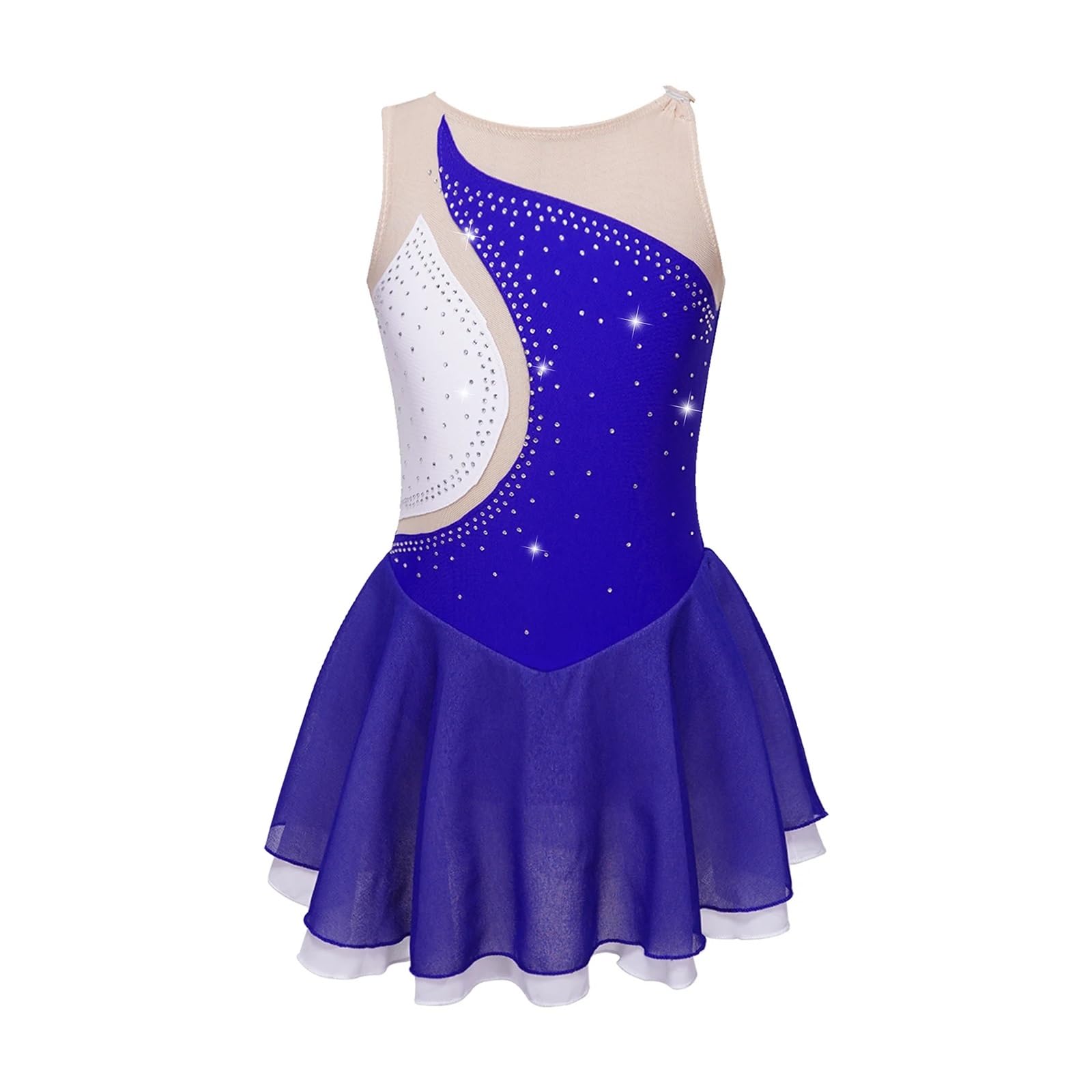 Medias Patinaje Artistico Niña Vestido de patinaje sobre hielo for niñas, vestido de Ballet sin mangas con empalme de malla con diamantes de imitación, trajes de actuación de leotardo de gimnasia(Roya