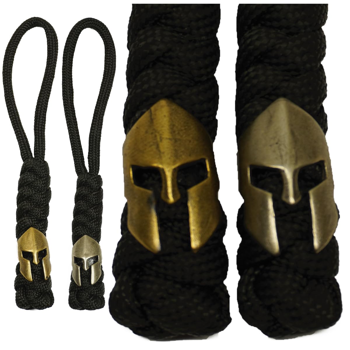 BORED? PARACORD! A Spartan Head Bead Woven Paracord Lanyard or Zipper Pull with Unique Charm EDC Gear Accessory - Silver