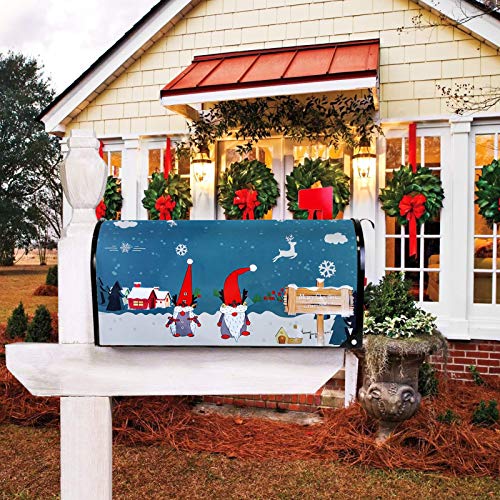 Searching Roads Magnetic Mailbox Cover Winter,Gnomes Elk Snowflake Merry Christmas Post Box Cover Wrap Decoration Us Standard Size 20.5\'\' x 17.3\'\'