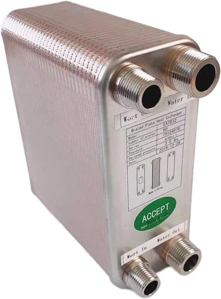 60 Plates Plate Heat Exchanger Water Beer Wort Chiller Cooler 304 Stainless Steel for Home Brewing Beer