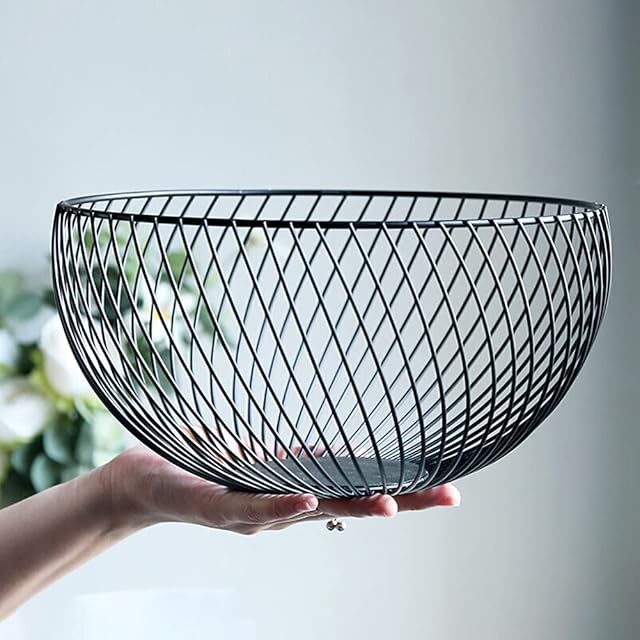 NORHOR Metal Fruit Basket, Iron Wire Fruit Basket, Fruit Bowls, Fruit and Vegetable Storage Basket with Wave Shape Design for Kitchen- Decorative Countertop Centerpiece. (Black oblique)