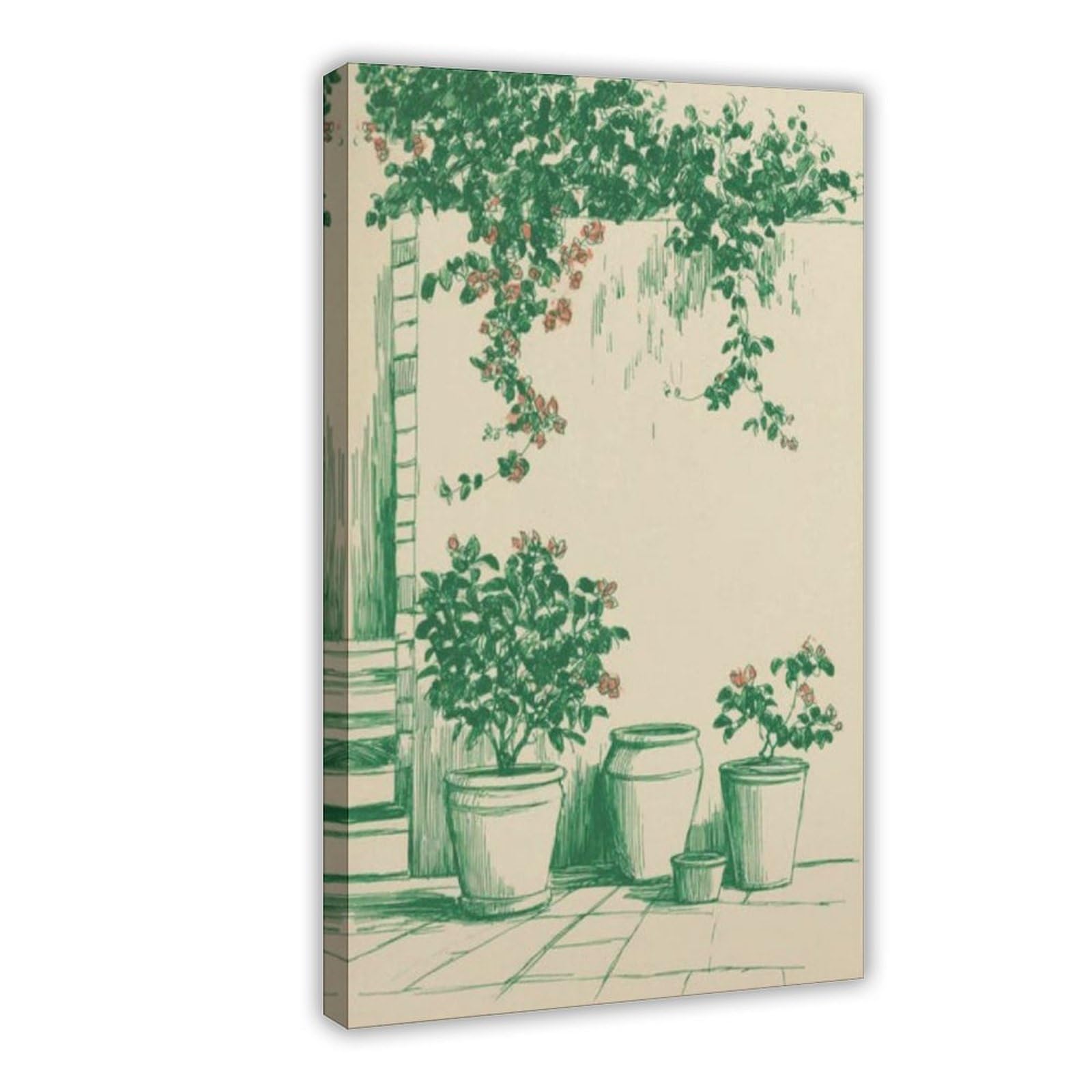 Lxwnze Frame Bougainvillea Courtyard,Mediterranean Garden Art (2) Canvas Poster Bedroom Decor Landscape Office Room Decor Gift 24" L X 36" W