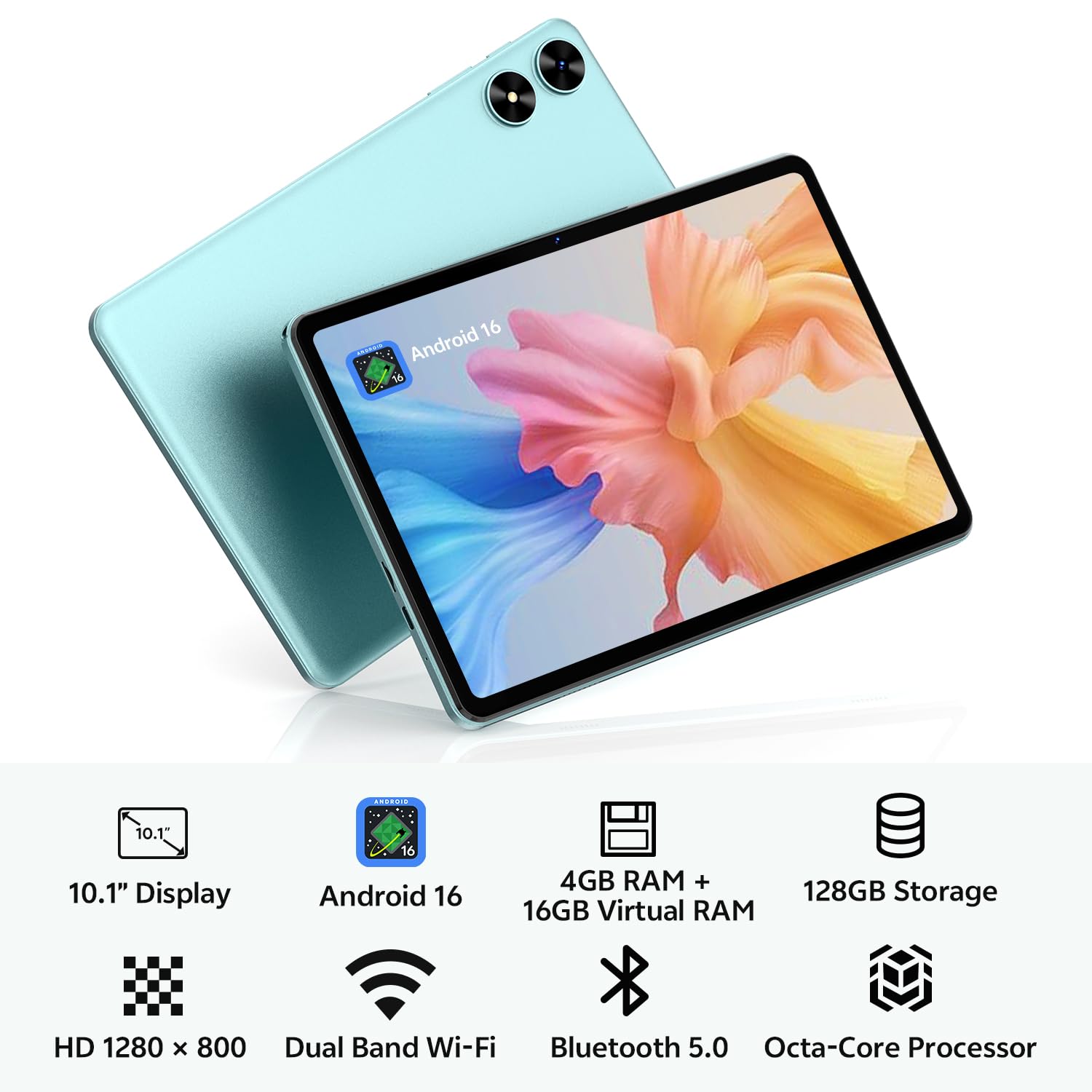 SVITOO Android 16 Tablet 10 Inch with Gemini AI, Octa-Core T7250, 20GB RAM 128GB ROM, 1280 x 800 IPS Screen, Dual-Band WiFi, Bluetooth 5.0, 6600mAh, Type-C, GPS, 1 Year Warranty (Blue) - 2
