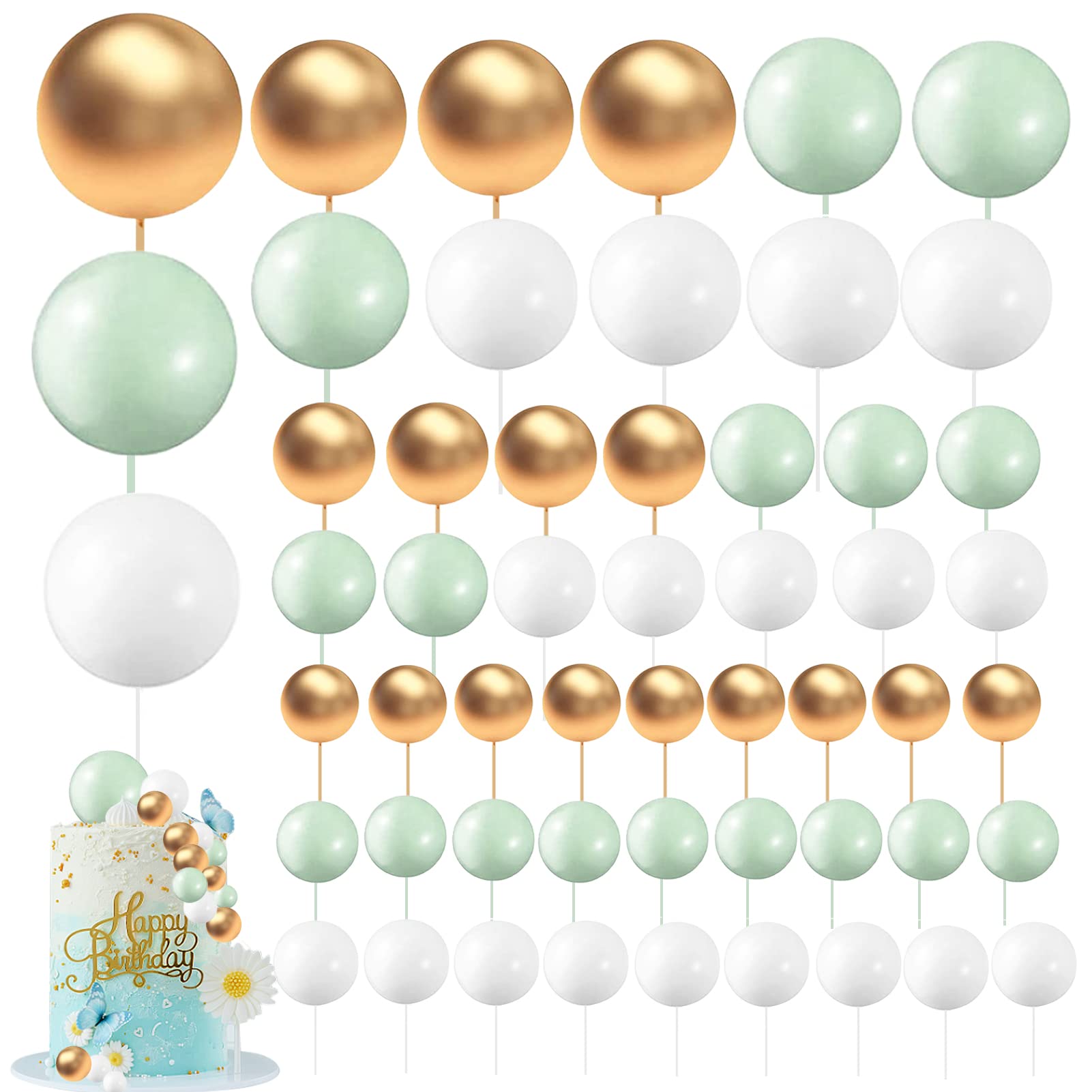 JeVenis Groene Bal Cake Topper Rose Cake TopperPalm Bladeren Cake Decoratie Bloem Cake Decoraties Baby Shower Cake Decoraties Bruiloft Taart Decoratie