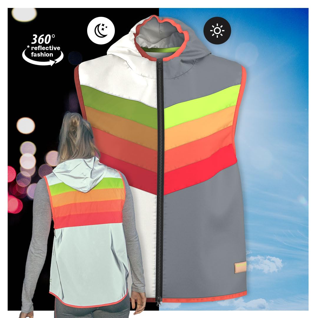 gofluo. Warnweste 3XL - Darkflow, Sicherheitsweste mit Regenbogendesign, Reißverschlussjacke, Fahrrad-Ausrüstung