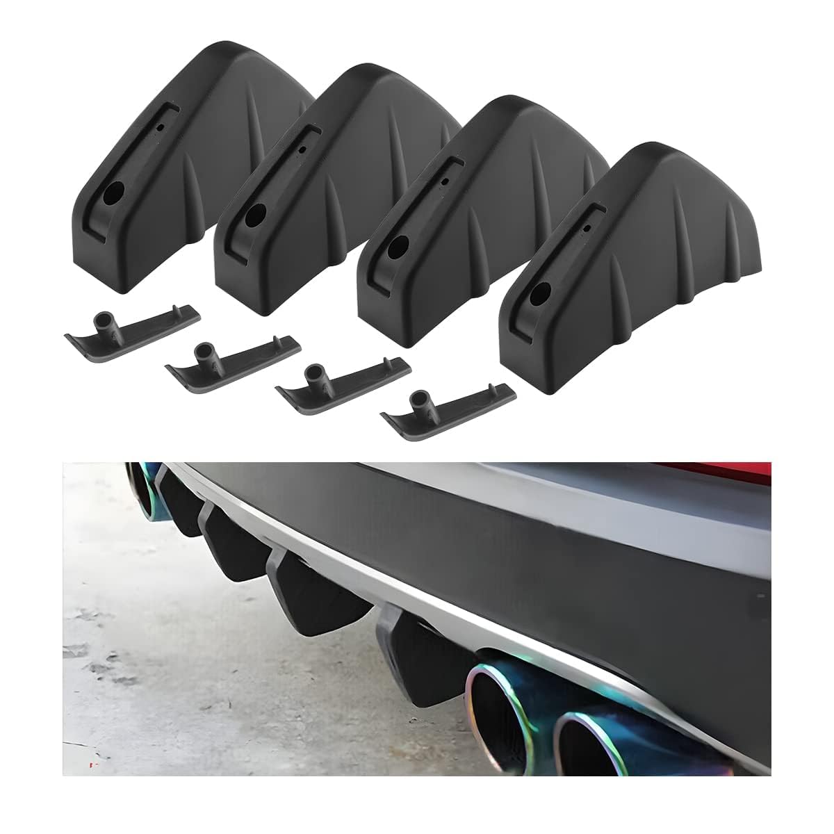 R-timer 4 Pcs Rear Bumper Diffuser Wing for Audi Q4 e-tron 2021-2026, Shark Fin Spoiler Lip Aerodynamic Body Kit Vehicle Exterior Modification,B