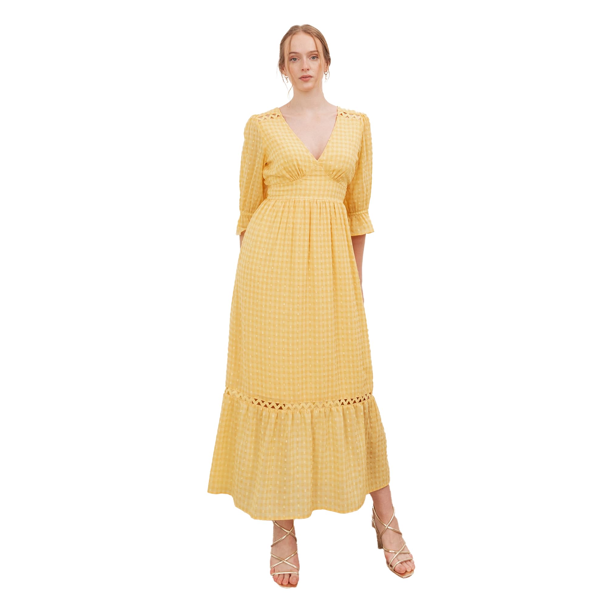 Lovedrobe Women's Gingham Ruched Bodice Midi Dress Yellow Size 10