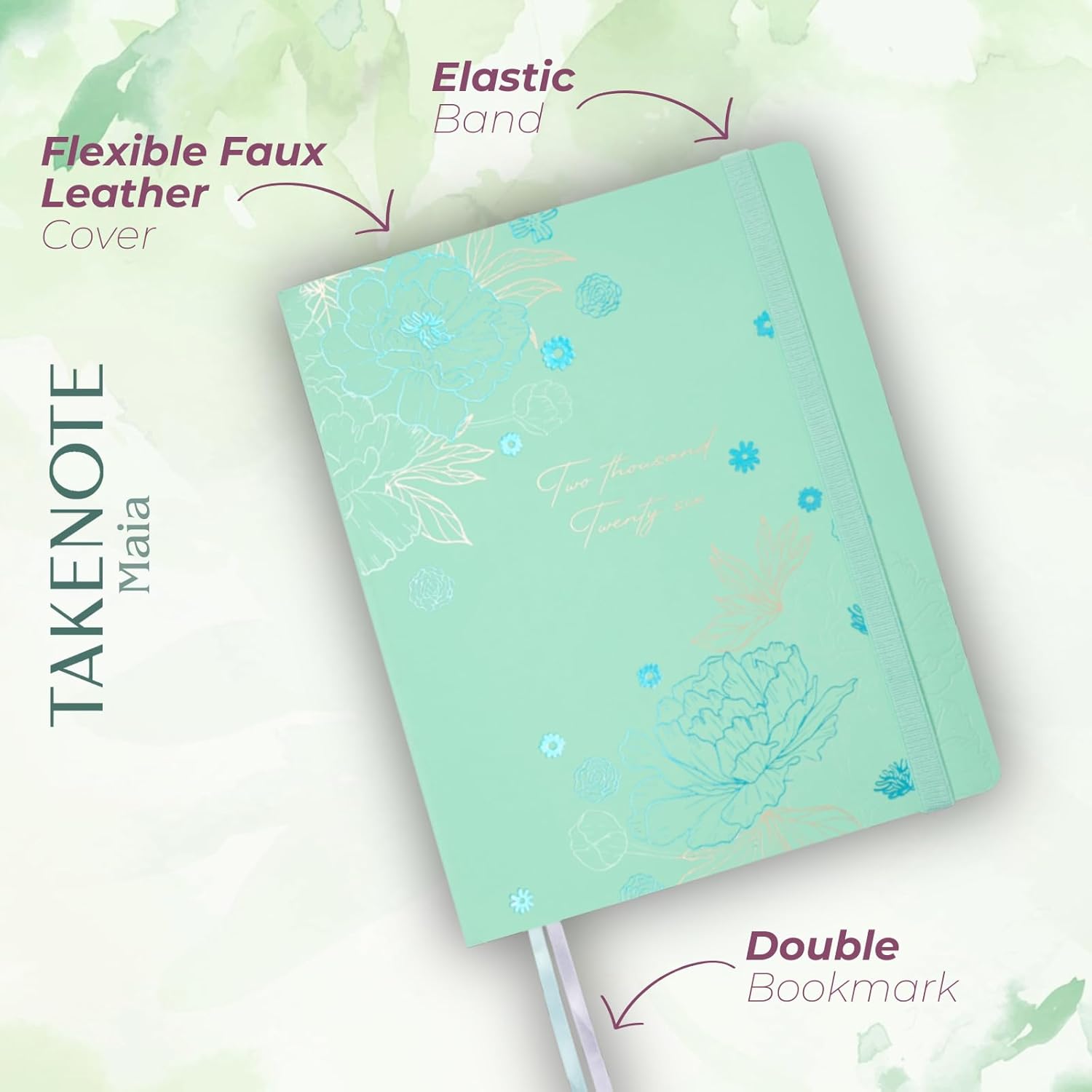 Diary 2026 - A5 Size (16.5x20.5 cm), Week-to-View, 12-Month Annual Planner January to December, Soft Faux Leather Cover, Dual Bookmark, Elastic Band, Spanish & English - Maia