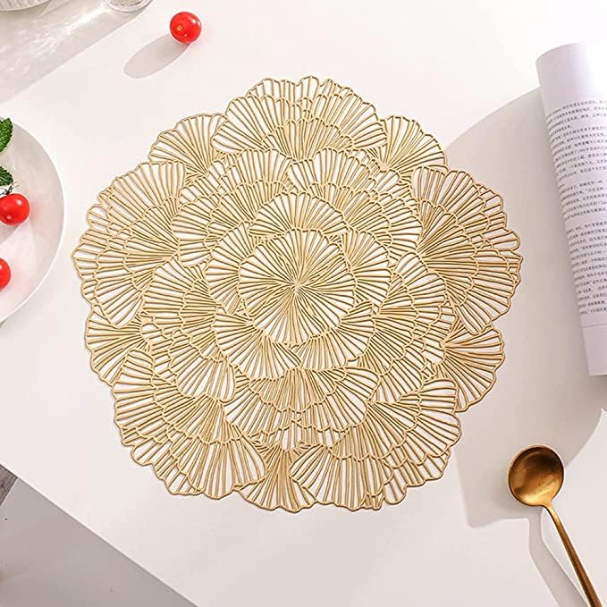 Image of Dakshya Industries Elegant Round Table Placemats Set of 2 (38x38 cm) PVC Waterproof Non-Slip Dining Mats (Gold)