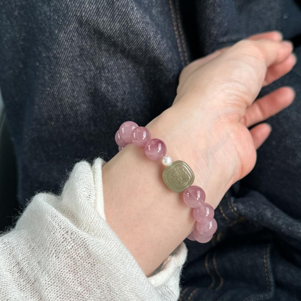 Pulsera de Cuarzo Rosa de Jade Natural para Mujer, Pulsera elástica con Cuentas de Jade Verde, Adecuada para Navidad, acción de Gracias por el Amor, meditación Reiki del Chakra,Rose Quartz