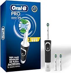 Oral-B PRO Series 1+, Escova de Dentes Elétrica, Cabeça Redonda, Cabo Ergonômico, 3 refis Precision Clean, Preta
