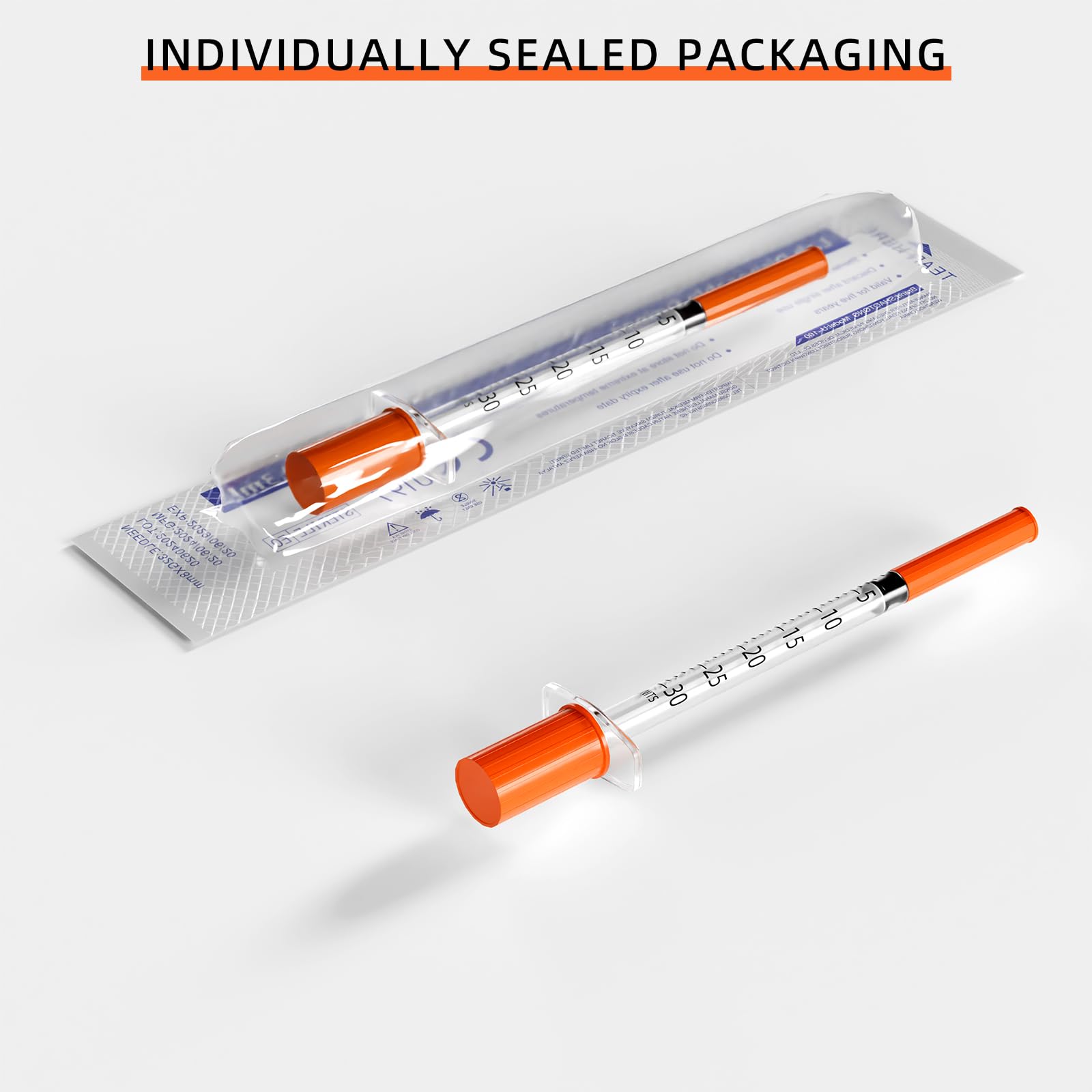 100 Pack U-100 0.3ml Lab Syringe, 31G 1/4 Inch (0,25 x 6mm) Disposable Syringes Supplies, Individually Wrapped — Amazon image 4