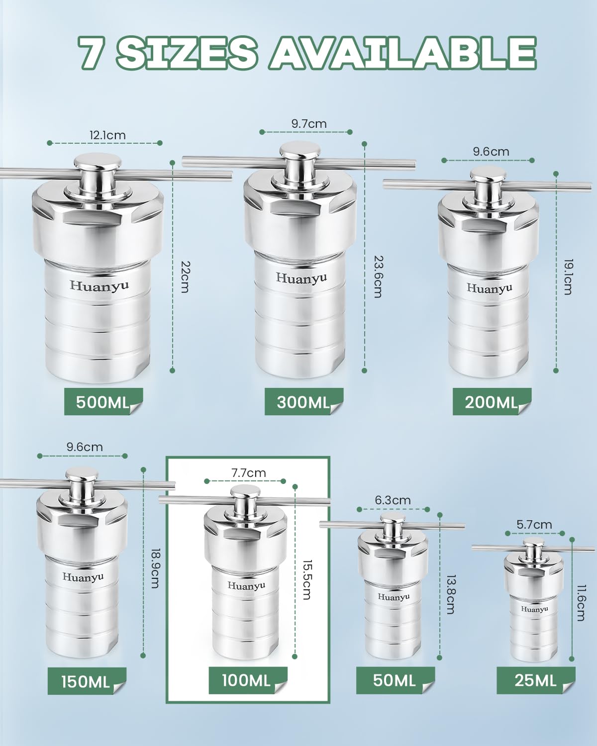 Huanyu Autoklave Hydrothermische Synthese Autoklav Reactor 250℃ 4MPa PPL gefüttertes Gefäß 304 Edelstahl für Labor (anpassbar) (100ml)