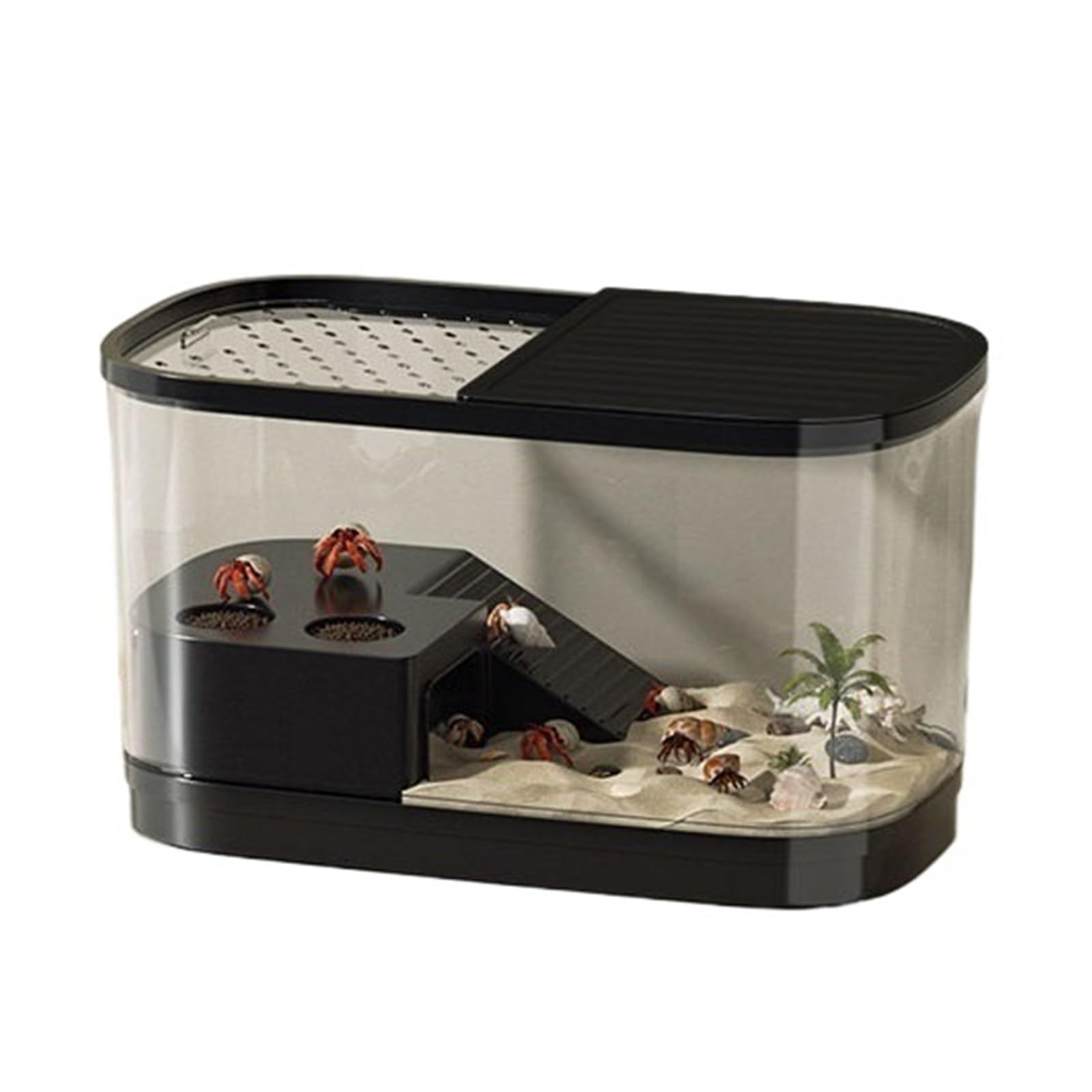 Siedlisko terrarium Skrzynka do karmienia żółwi, mała, dedykowana, odłączana platforma wspinaczkowa Terrarium akwariowe(39.5x22.1x22.5cm)