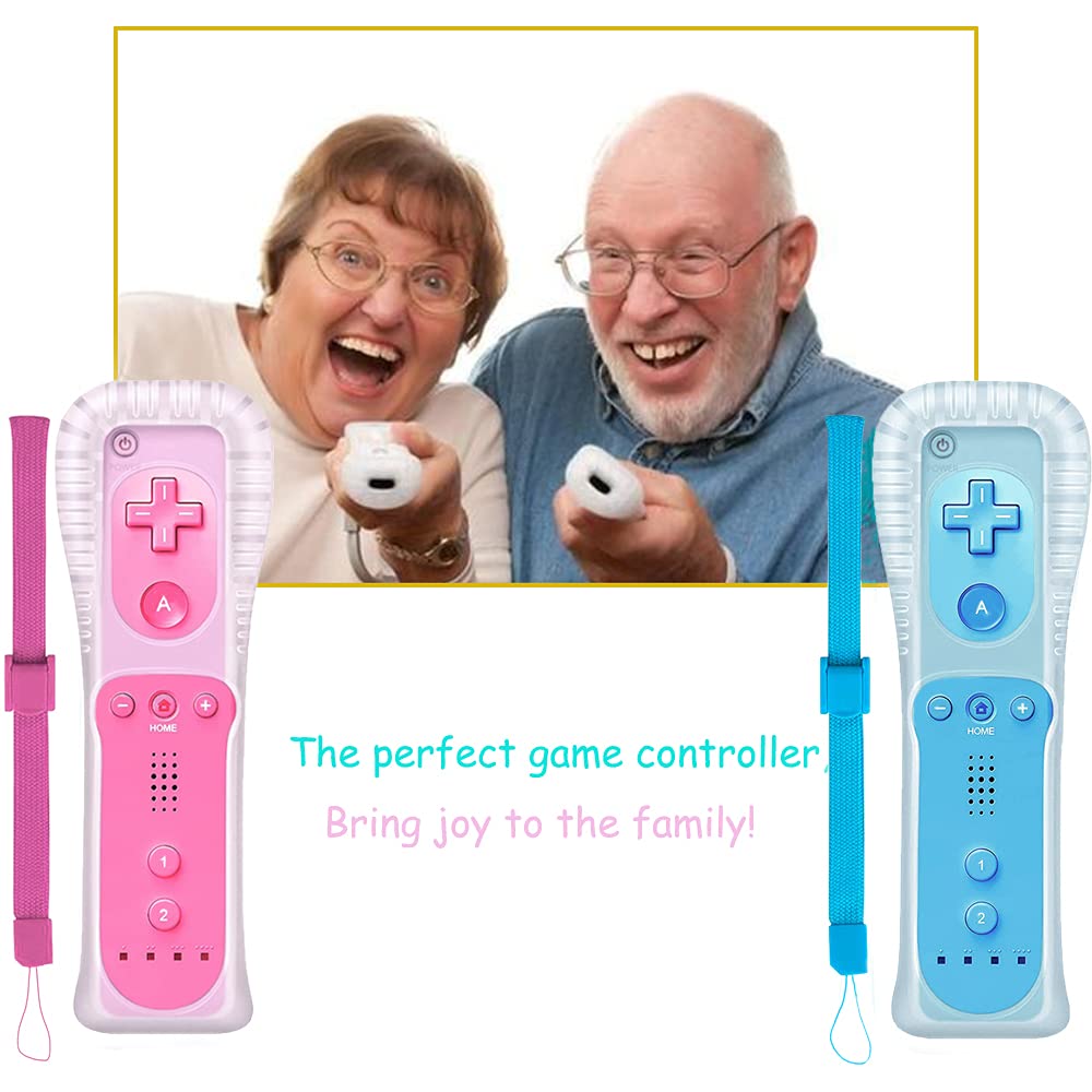 PGYFDAL 4 paquetes de mando a distancia clásico compatible con consola Wii Wii U, Gamepad con funda de silicona suave y correa de muñeca (rosa+azul+negro+azul oscuro)