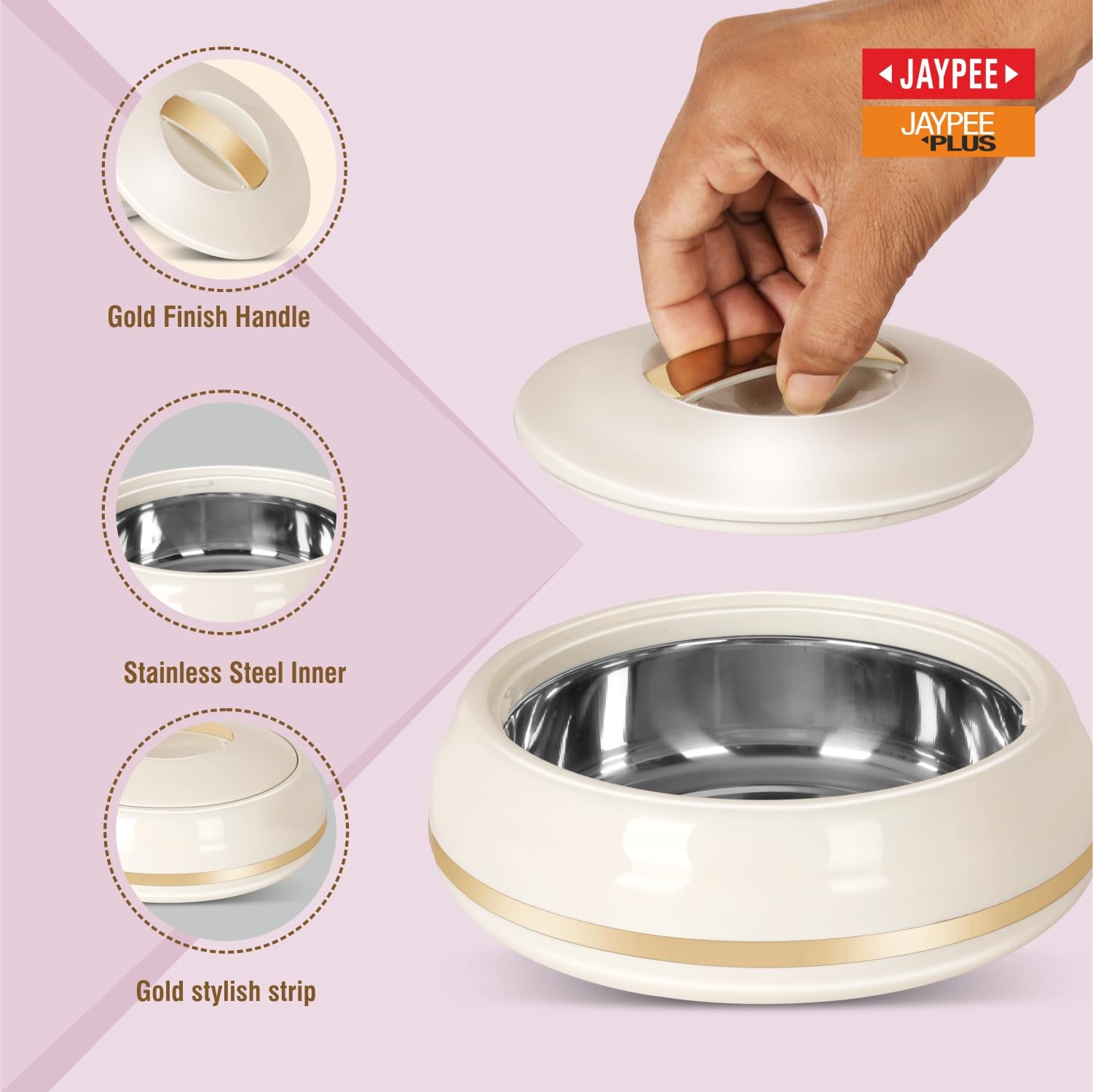 JAYPEE Alisa Neo 1250ml Insulated Inner Stainless Steel Casserole| BPA Free | Food Grade | Easy to Carry | Easy to Store | Ideal for Chapatti | Casserole for roti, Best for Gifting Purpose Golden 1