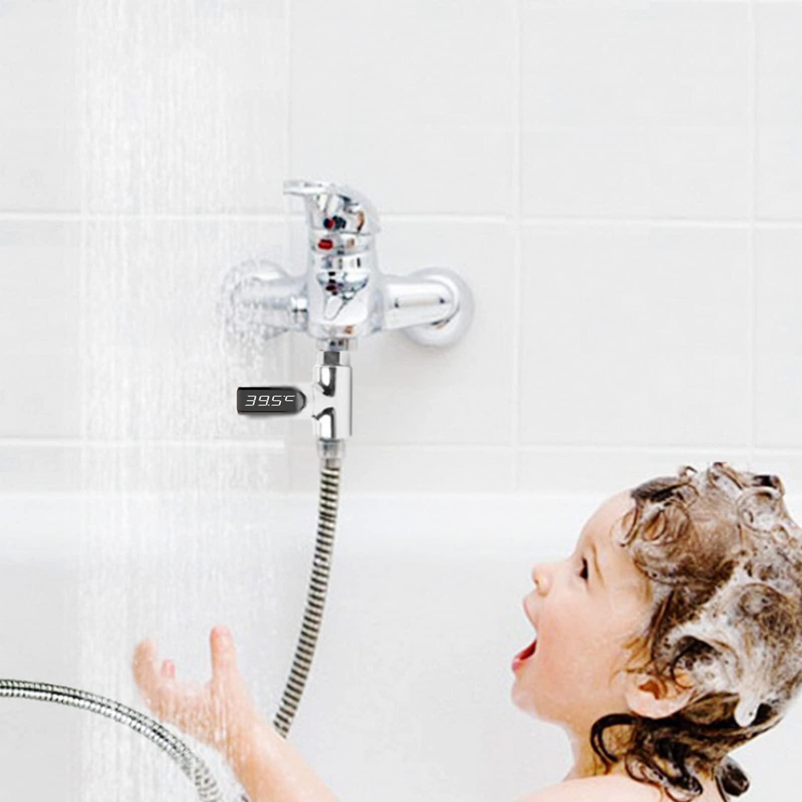 Chesoon Termometro da doccia a lettura istantanea con display digitale a LED 5-85℃ Luce alimentata ad acqua per bagnetto schermo rotante a 360° per casa bagno cucina