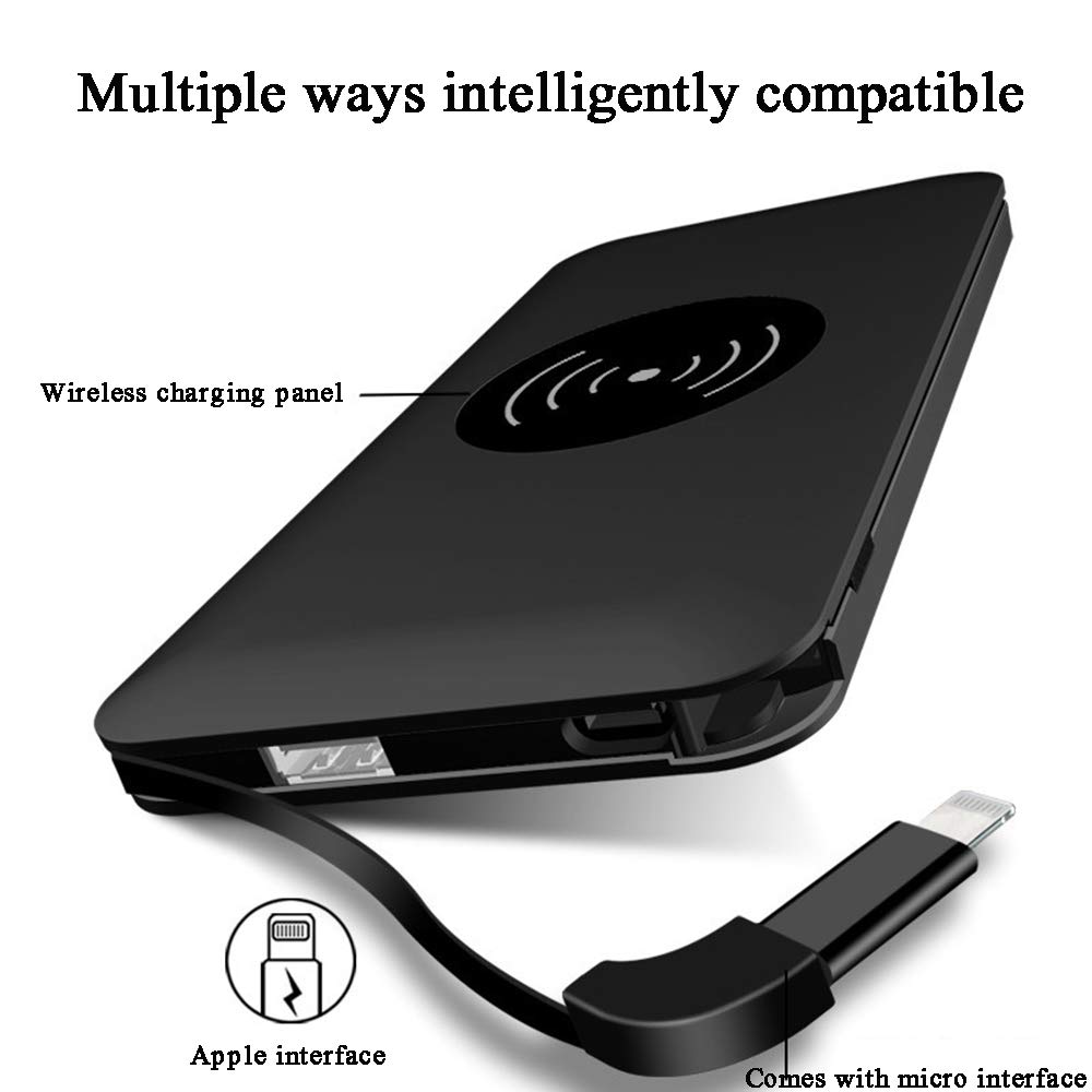 Cargador Móvil Portátil Batería Externa 10000mAh Cargador Inalámbrico Rápido Power Bank con 3 Puertos y 2 Portátil Entrada Wireless Charger para Android Phones, Smartphones