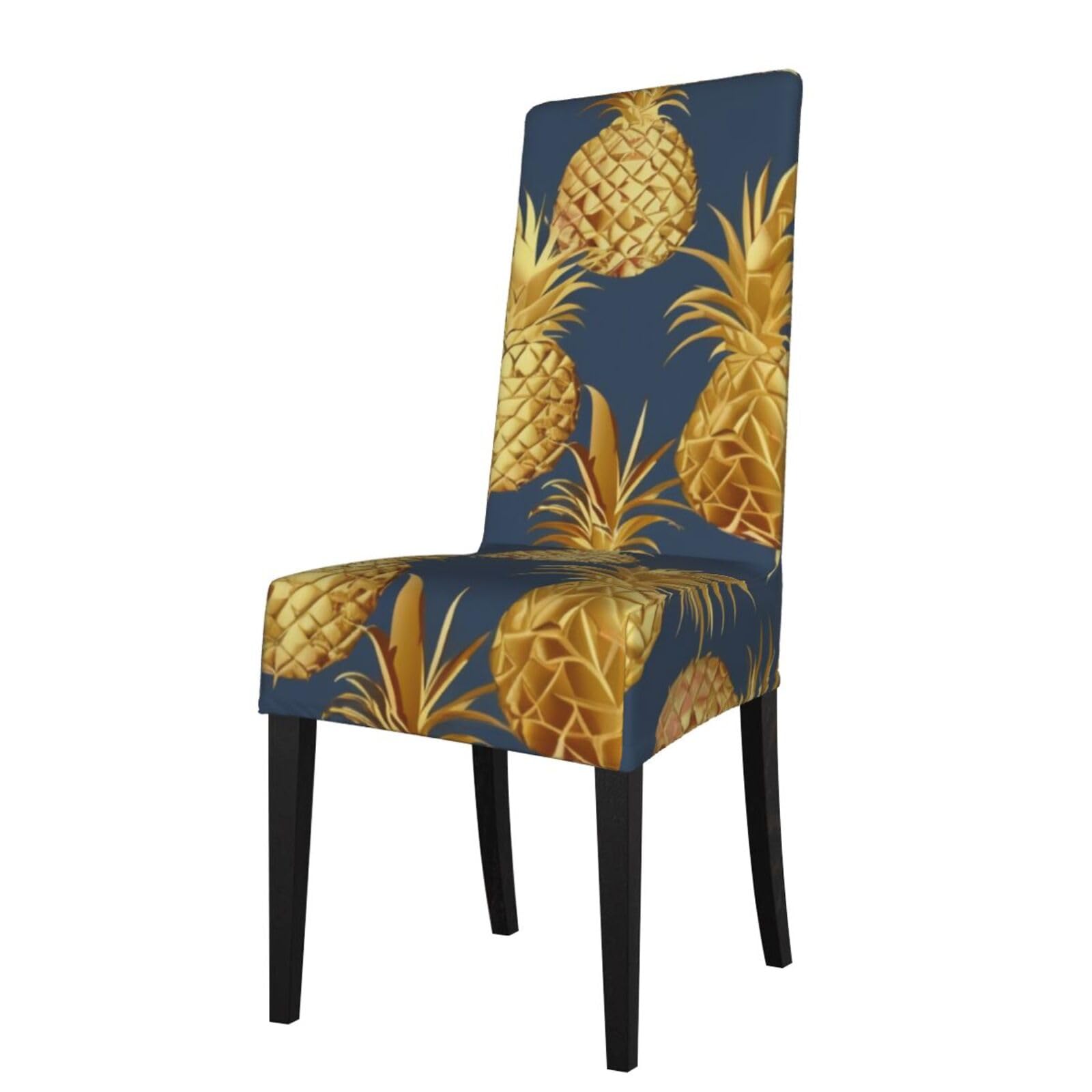 WPKJU Gold Pineapple Background Print Dining Chair Covers Removable Chair Seat Covers Decorative for Kitchen & Bar Stools
