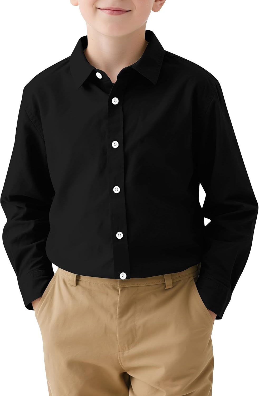 RAISEVERN Boys Long Sleeve Button Down Dress Shirt Casual Uniform for 7-16 Years - Image 4
