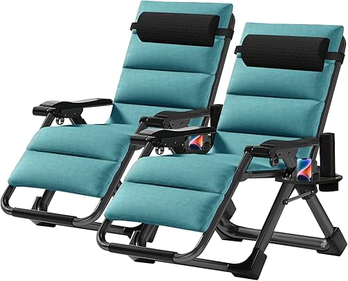 Zero Gravity - Silla reclinable, sillas de patio, reclinables plegables ajustables con cojín extraíble, reposacabezas y soporte para tazas, silla