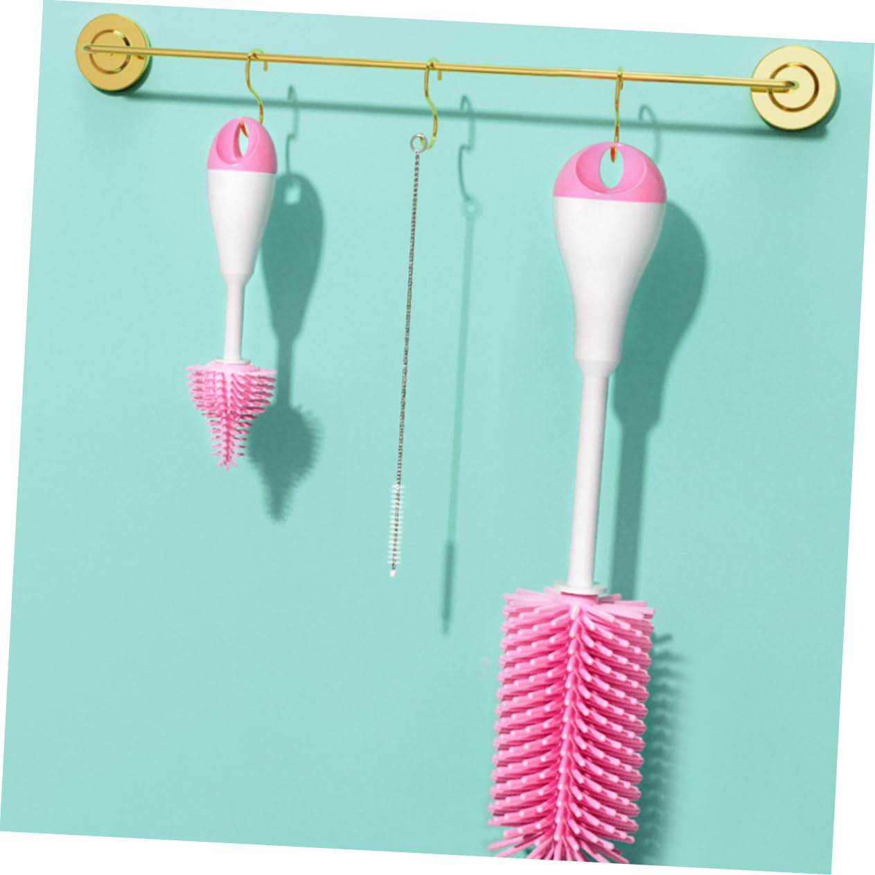 Milisten 2 Set Set di pennelli per capezzolo paglia bottiglia lungo bottiglie Pennello per biberon detergente per biberon spazzola per la pulizia spazzola per ciuccio per pp rosa