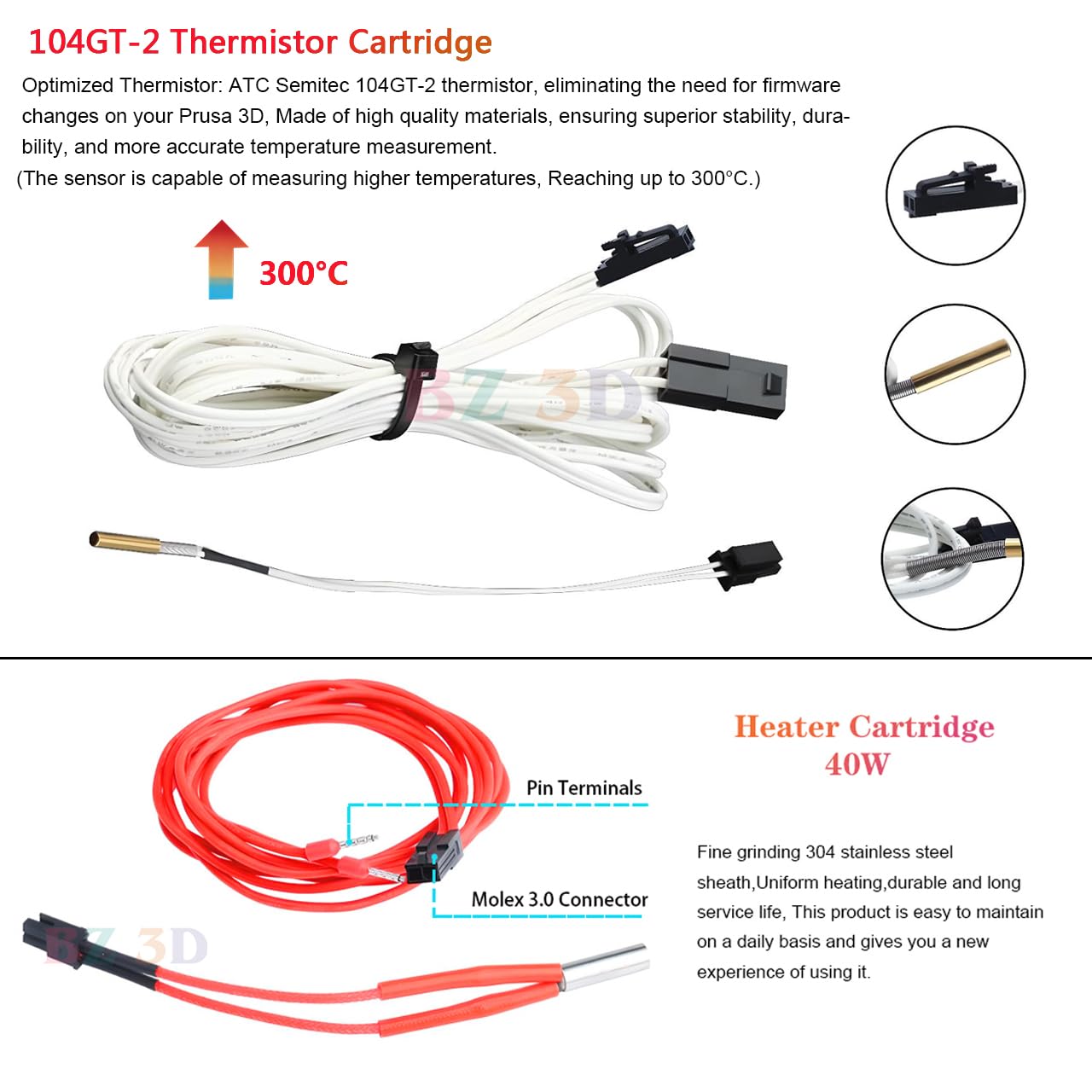 Prusa i3 MK3 Hotend Beschichtete Kupfer 24V 40W Kit für Prusa i3 MK3,MK3S,MK3S+3D-Drucker V6 Hotend,Upgrade Bi-Metal Heatbreak,500℃ Beschichtete Kupfer Heizblock,V6 Düse 0,4mm.