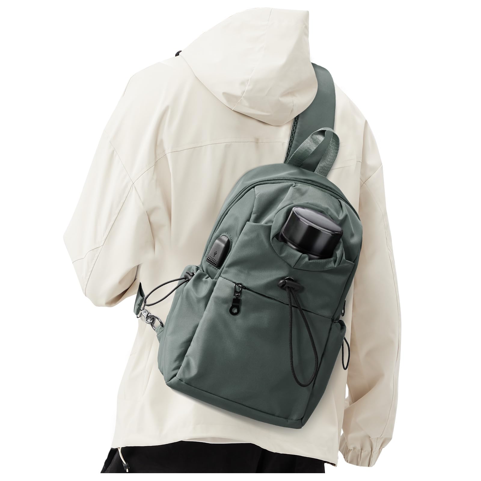 Small Green Sling Crossbody Backpack Shoulder Bag for Men Women - Mini One Strap Sling Bag Fanny Pack Daypack, Waterproof Nylon Chest Bag for Motorcycle Hiking Travel Gym Sport