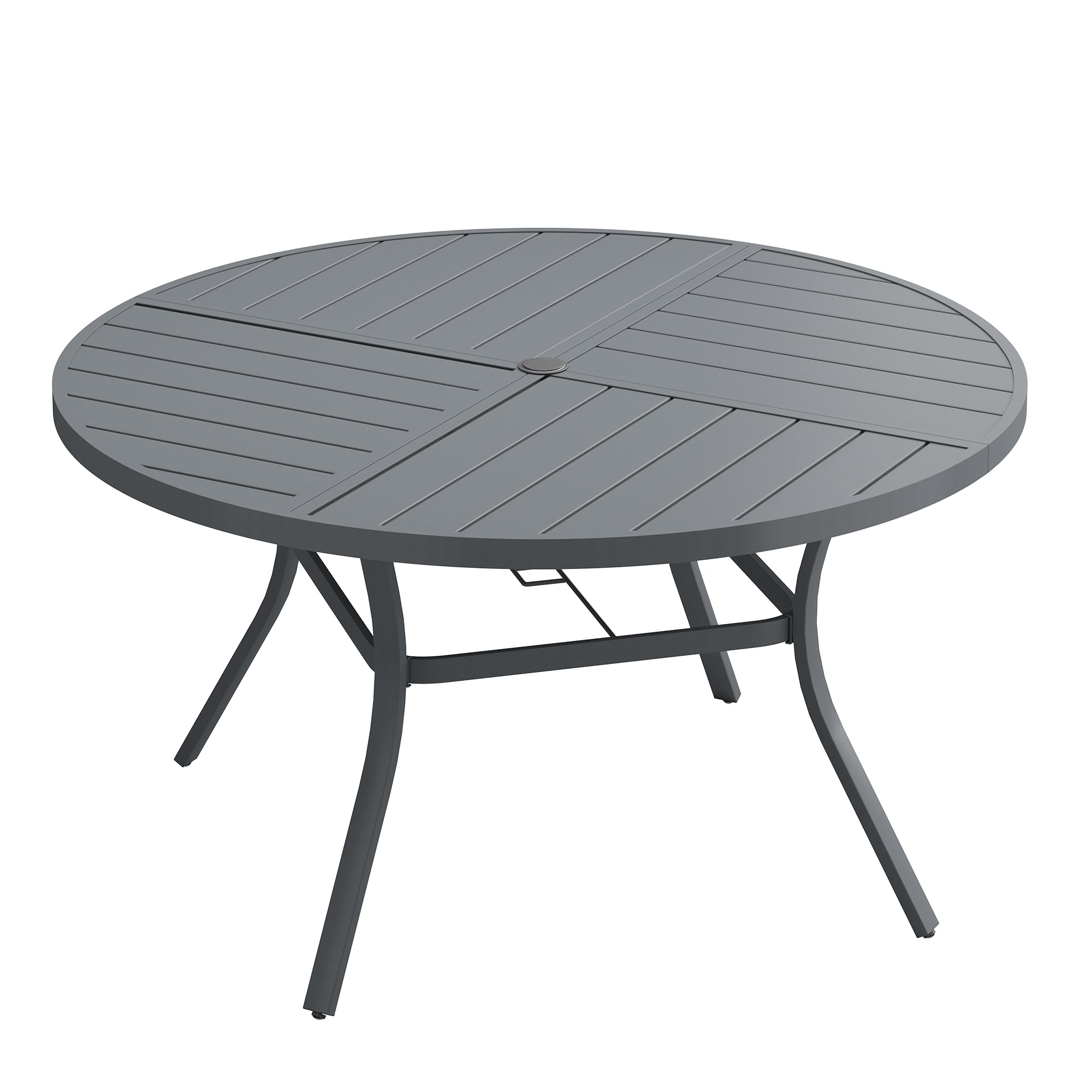 VICLLAX 53" Round Outdoor Table, Patio Dining Table for 8 with Umbrella Hole for Garden Lawn Deck Backyard, Dark Grey