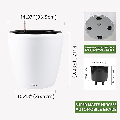Vista 3 de Dexceder 15x14 Maceta de Autorriego con Ruedas para Interior y Exterior, Diseño de Maceta Interna, Maceta Grande y Gruesa para Piso con Indicador
