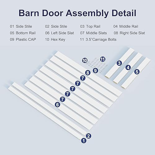 Miniatura 6 de SmartStandard Puerta de granero blanca de 60 x 84 pulgadas, losa de puerta corrediza MDF sin doblez, revestimiento de PVC impermeable, solo puerta