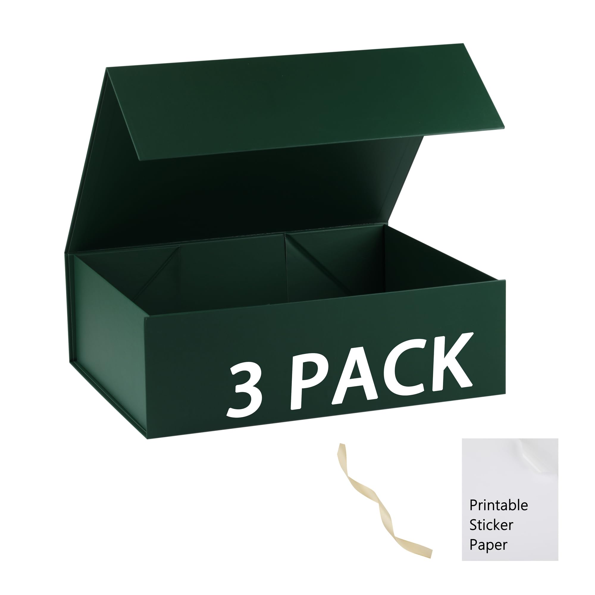 MUMUPACK Green Gift Box, 19x16x6 inches, Magnetic, Includes Ribbon and DIY Stickers, Multi-Occasion, 3 Count