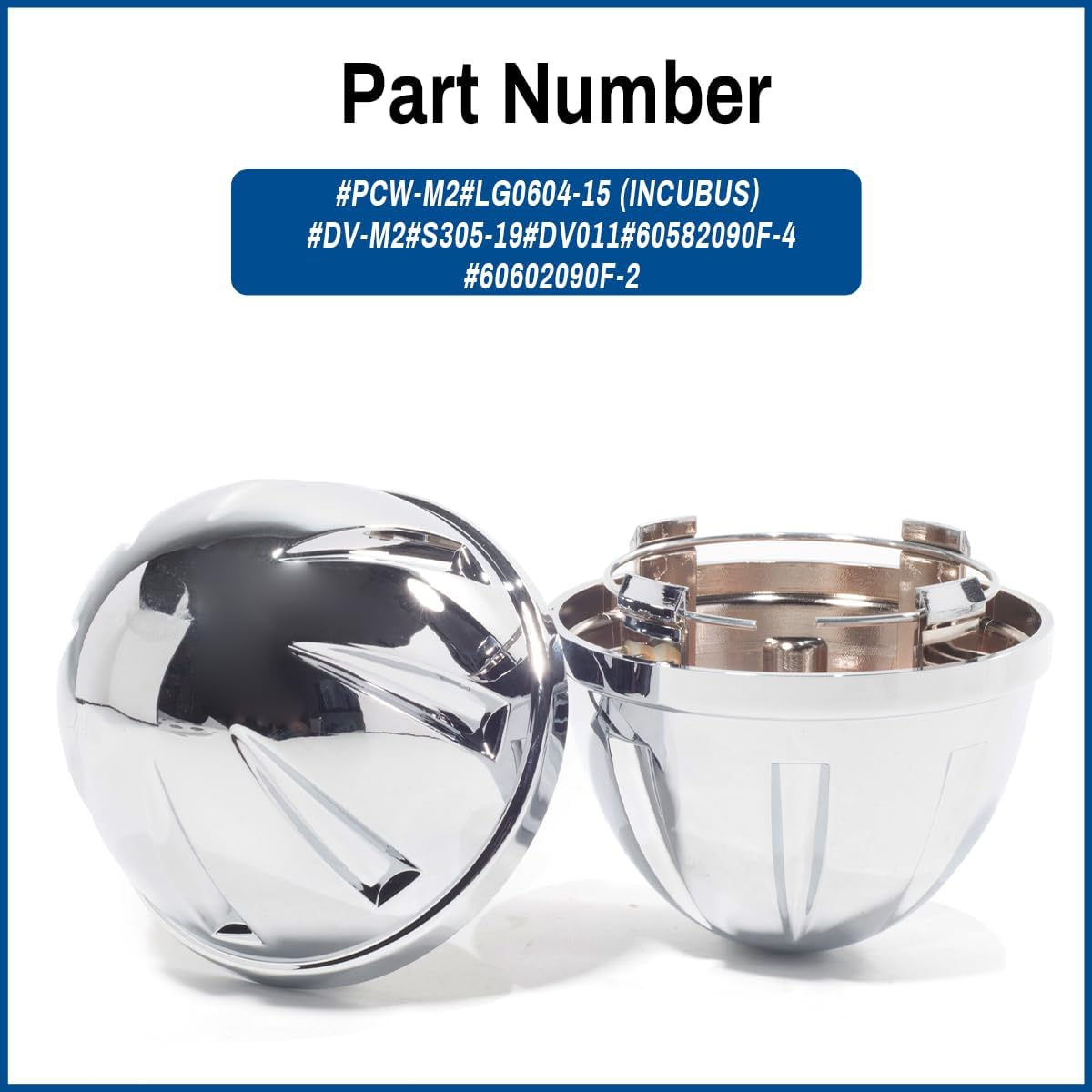 Wheel Center Cap for Incubus Panther Wheels Rim Hubcap Replacement Covers PCW-M2 DV-M2 LG0604-15 S305-19 DV011 60582090F-4 60602090F-2, 4PCS, Chrome