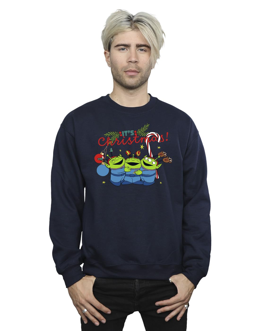 Absolute Cult Men's Navy Blue Disney Toy Story Aliens Christmas Sweatshirt X-Large